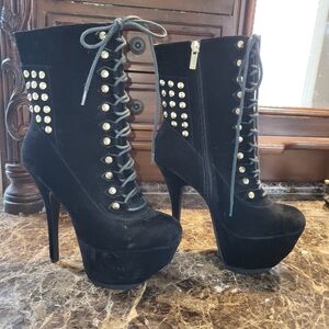 Dollhouse Black Lace-Up Studded Boots